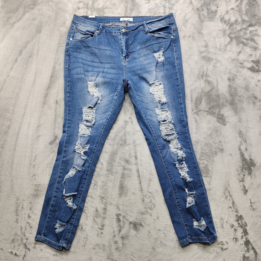 Almost Famous Jeans‎ Womens 18 Blue Ripped Distressed High Rise Skinny Ankle